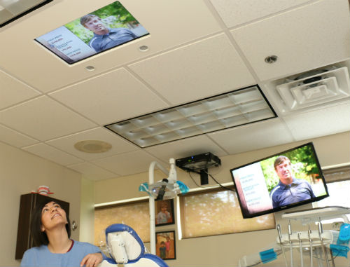 Ceiling mounted TV for dental office adults and kids