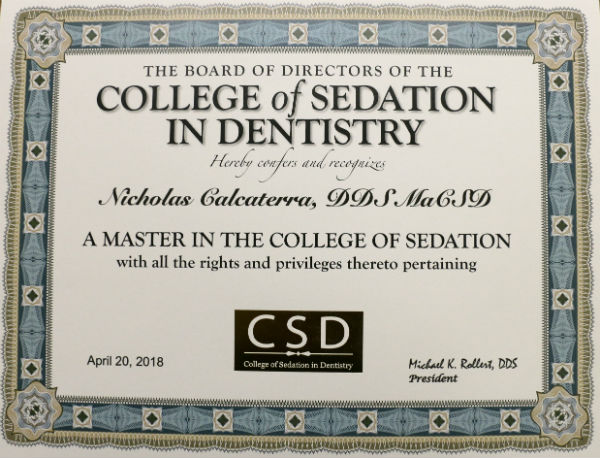 Dr. Nick Calcaterra Master College of Sedation in Dentistry